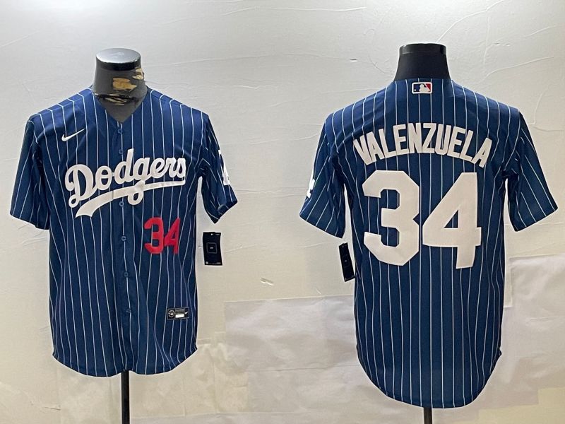 Men Los Angeles Dodgers #34 Valenzuela Blue Stripe Game 2024 Nike MLB Jersey style 11207